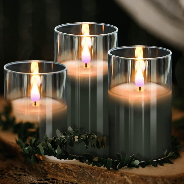 Orren Ellis Flameless Candles Battery Operated Grey Glass LED Candle